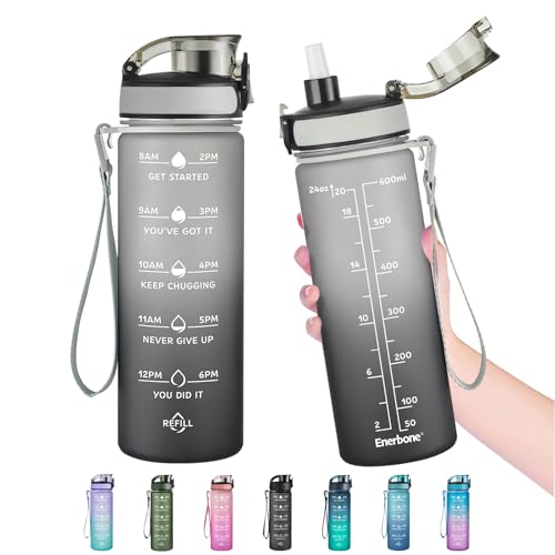 Image of Enerbone 24 oz Water Bottle, Leakproof BPA & Toxic Free, Motivational Water Bottle with Times to Drink and Straw, Fitness Sports Water Bottle with Strap for Office, Gym, Outdoor Sports