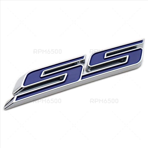Image of 2Pcs Slant SS Emblems Side Car Badge Decal Compatible with Chevy Camaro Impala Malibu Holden 2010-2026 (Chrome Blue)