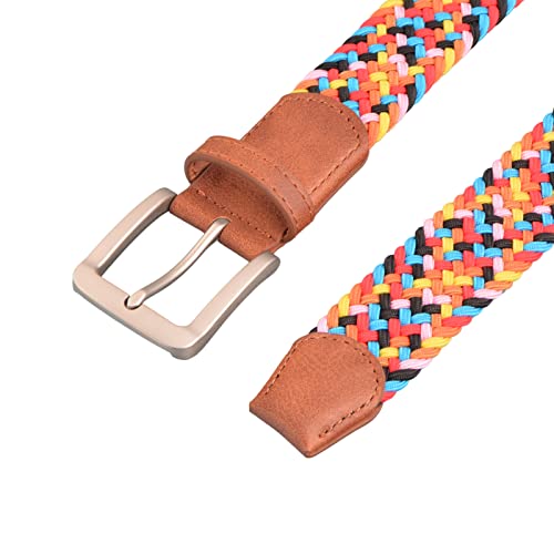 Elastic Braided Belt For Men & Women, Woven Stretch Design For Casual Pants Jeans Multicolor Fabric Weave Golf Belts (Candy Colors-Ywhchi-01, L(For Fits Pant Size 36''-38'')) #TOP3