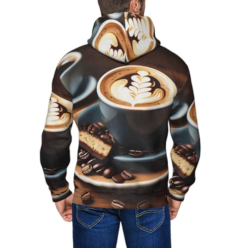 Sweat à capuche homme imprimé café pull décontracté automne