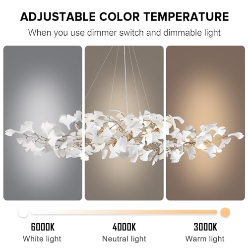 Image of 59 Inch Modern Rectangle Chandelier Ceramic Ginkgo Leaf Chandeliers Large Brass Chandeliers White Chandelier for Dining Room Living Room,10-Light