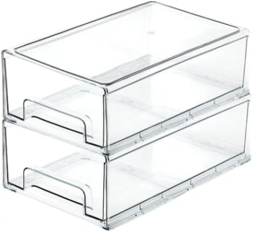 KOKUMON 2個 冷蔵庫収納 保存容器、積み重ねキッチンストッカー、透明な引き出し収納ケース、台所、卵、果物、野菜収納