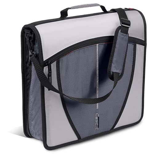 Case-it Mighty Zip Tab School Zipper Binder | 3-Inch O-Rings, 600-Sheet Capacity, 5-Subject Expanding File Folder, Multiple Pockets & Storage Organizer, Shoulder Strap | D-146 Warm Gray