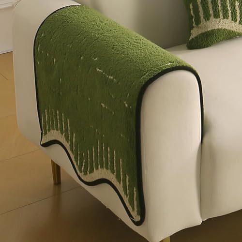 Image of HOKIPO Premium Supple Soft Wavy Anti-Slip Armrest Cover for Sofa, 1 Pair, Green (NEW-AR-5971-GRN*2)
