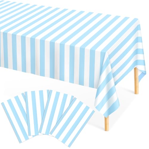 Image of Mulbozy Light Blue Striped Tablecloth 4 Pack,Light Blue and White Striped