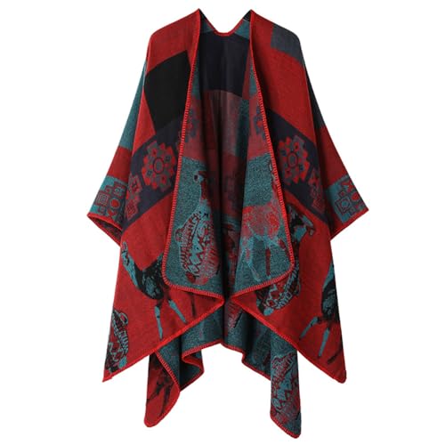 LICHENGTAI Châle femme élégant poncho d'hiver thermique cape tricotée couverture portable cardigans longs cadeau de Noël pour petite amie, femme, mère, grand-mère, rouge, M