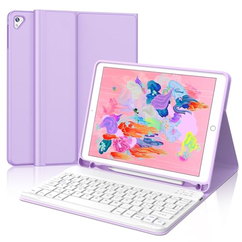 IVEOPPE Tastiera iPad 6 Generazione 9.7' 2018, Cover Tastiera layout Italiano Bluetooth Senza fili Staccabile, Custodia con Portapenna per iPad 5/4 Gen/Pro 9.7/Air 2/Air 1, Viola chiaro