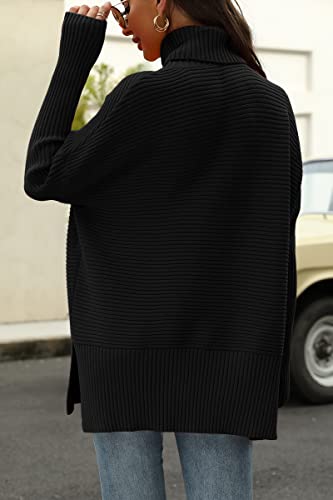 Efan Black Oversized Turtleneck Sweaters For Women Tunic Mock Neck 2023 Fall Plus Size Trendy Winter Ribbed Long Sleeve Warm Pullover Sweater Dress #TOP4