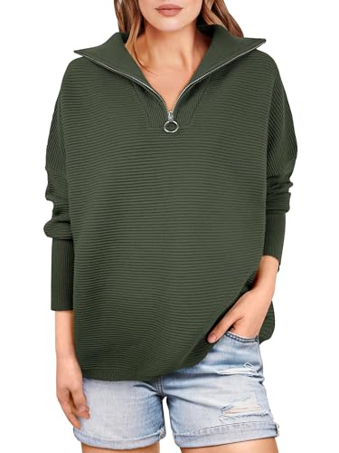 ANRABESS Women Quarter Zip Oversized Casual Loose Rib Knit Cozy