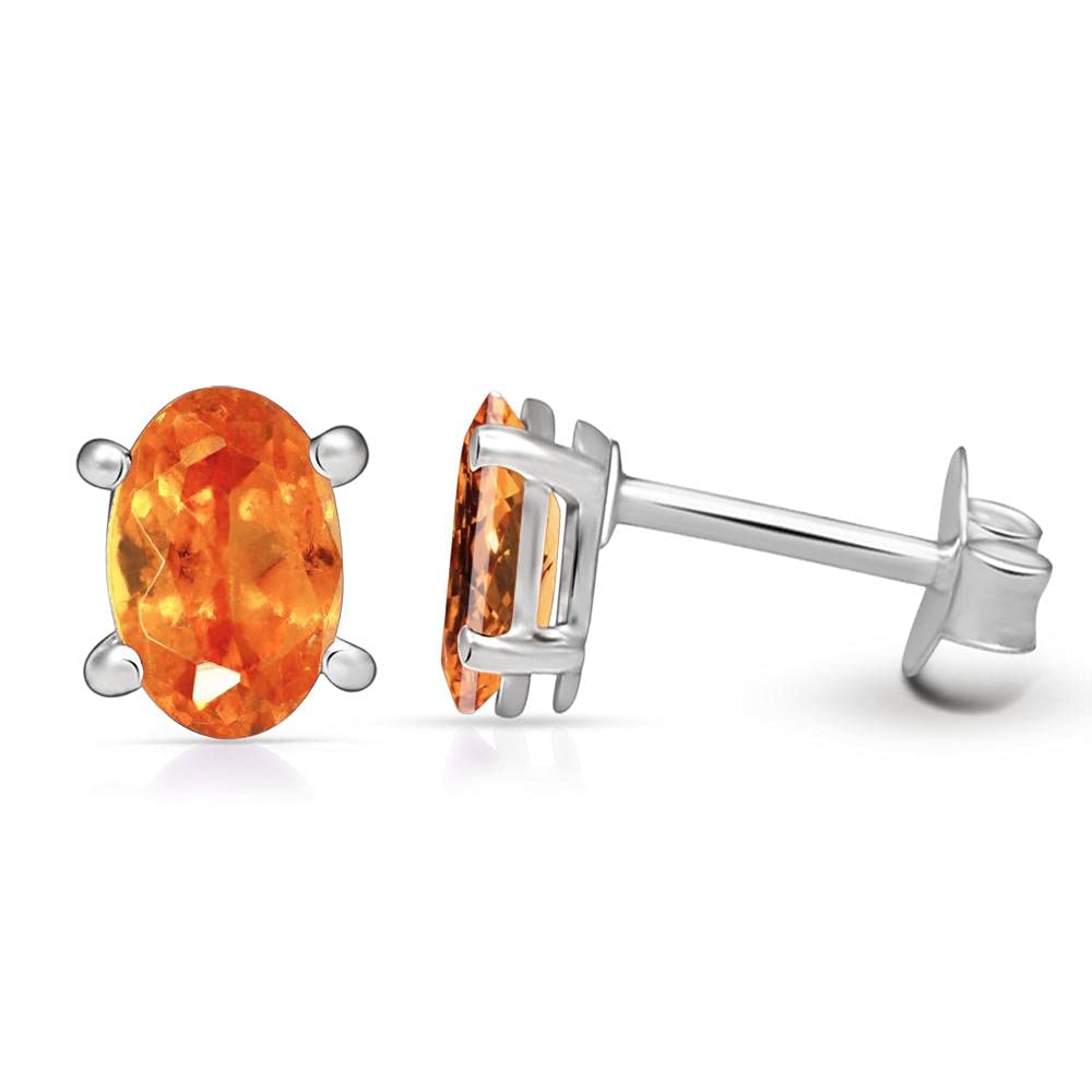 Natural Rocks by KalaNatural Mandarin Orange Garnet 925 Solid Sterling Silver Earrings 5mm