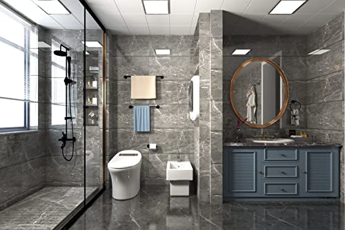 Bathroom Hardware Set Black 6-Piece, Double Towel Bar Toilet Paper Holder Wall Mount Towel Ring 2 Robe Towel Hooks For Bathroom Stainless Steel Bath Accessories Kit #TOP1