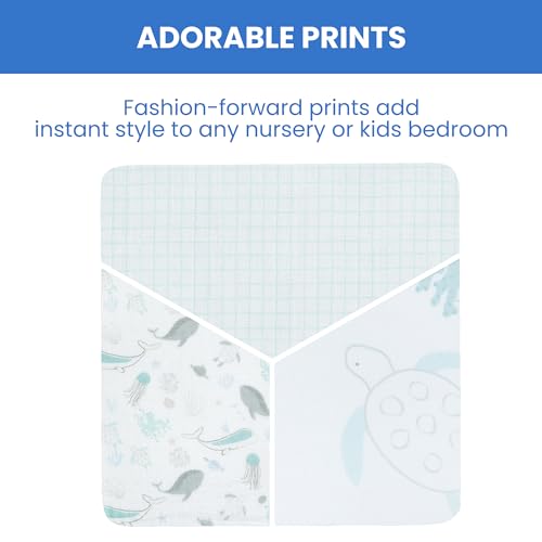 Image of Delta Children Fitted Crib Sheets for Girls and Boys - 100% Organic Cotton Crib Sheet for Standard Crib and Toddler Mattresses - 28x52 Inch - GOTS Certified (Pack of 3), Sea Life