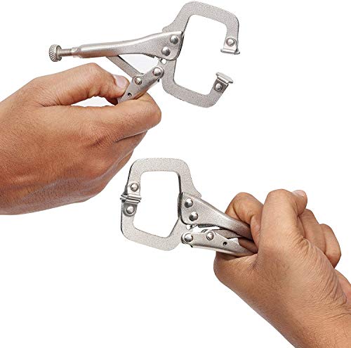 Kurtzy 13.3cm/5.23 Inches Metal Grip Locking C Clamp Pliers with Adjustable Screw and Swivel Pads (8 Pack) - Mini Easy and Quick Release Welding Pliers for Uneven Surfaces, Angles, Crafts & Hobbies