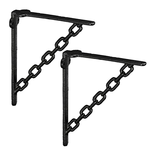 Relaxdays Escuadras Estantería Hierro Fundido, Set de 2, Envejecidas, Soportes Retro, Diseño Cadena, Color Negro