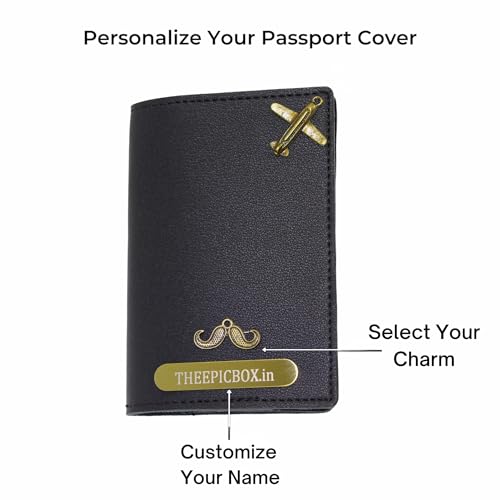 Image of Personalized Leather Passport Holder Cover | Custom Name & Charm | Sleek & Stylish Travel Wallet for Men & Women | Faux Leather Passport Cover | Unisex Travel Accessory (Black)