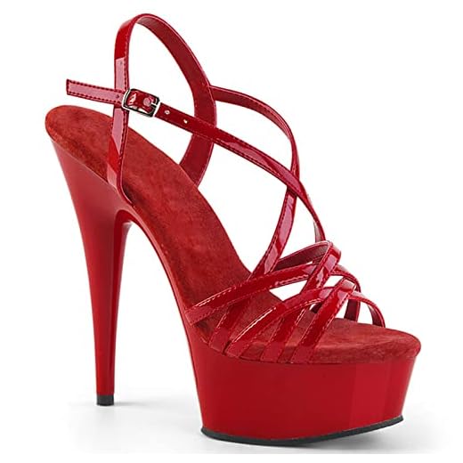 BeAUZQ Kvinnors korsrem ihåliga sandaler 6 tums stilett högklackat mode dam Bröllopsfest Balklänning Pumps Fetisch högklackat Skor storlek 35-46,Red,43