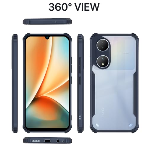 Image of Pikkme Vivo Y100 5G Back Cover | Crystal Clear Transparent Back | Ultra Hyrbid | Full Camera Protection | Raised Edge | Bumper Back Case (Blue)