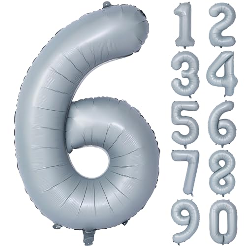 Image of 40 In Matte Gray Birthday Number Balloons 6 Helium Foil Mylar Balloon | Birthday Party Decorations Suitable For Boys' And Girls' Birthday Parties Anniversary celebration