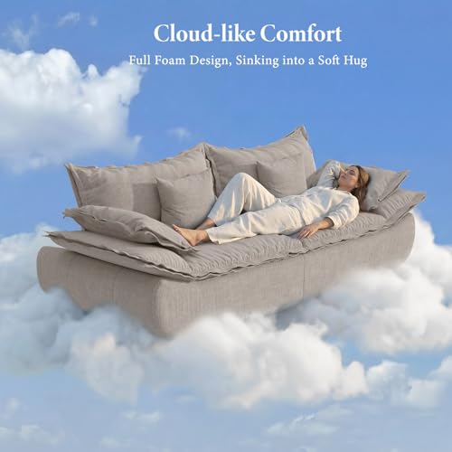Image of Vesgantti 86.6 inch Cloud Couch for Living Room, Modern 3 Seater Sailboat Sofa with Deep Seat, Comfy Chenille Upholstered Boneless Couch with Curved Armrest, No Assembly Required, Light Grey