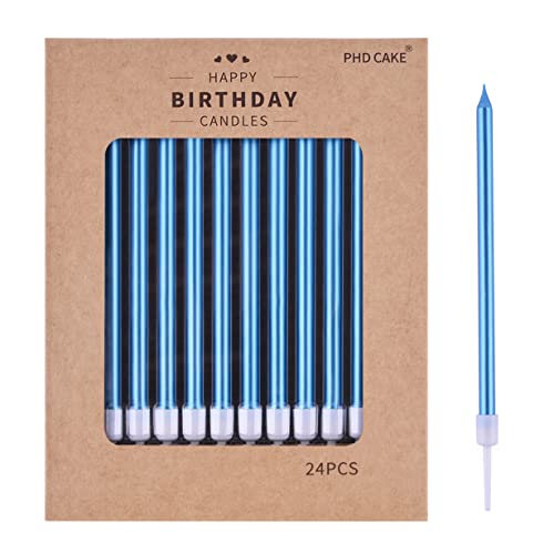 PHD CAKE Blue Long Thin Metallic Birthday Candles, Cake Candles, Birthday Parties, Wedding...