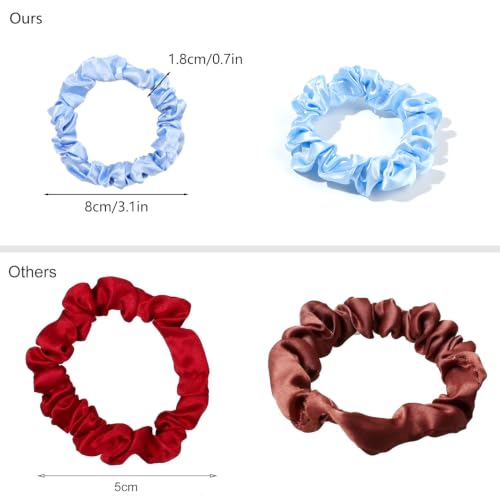Image of Silk Hair Ties Satin Scrunchies - Small Mini Scrunchy for Women Thick Hair Accessories Cute Soft No Slip Hair Elastics Ponytail Holder for Curly Hair No Damage Hairties Gift for Girls