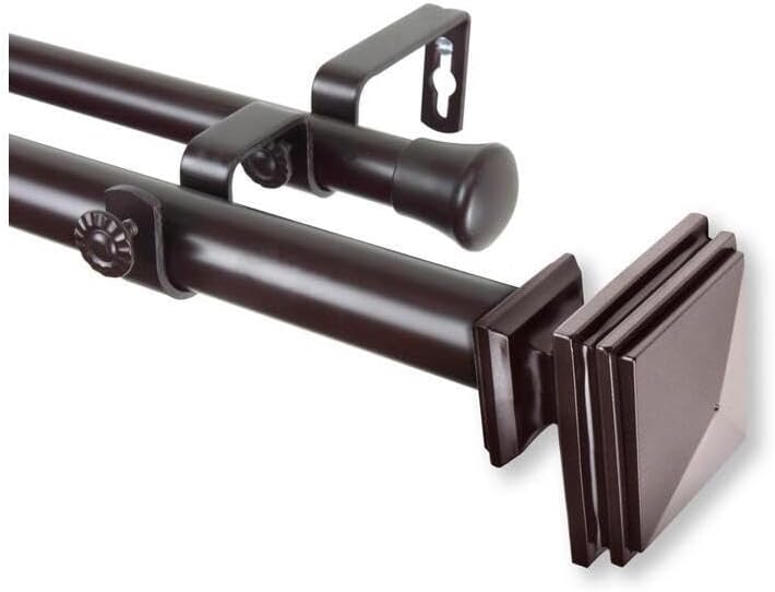 Adjustable Double Curtain Rod 1" Mahogany Finish - 160" to 240" - Home Decor Window Treatment