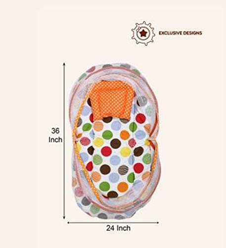Image of by Urban Space 100% Cotton Baby Bedding Set with Mosquito Protective Net and with Pillow and Reversible Baby Sleeping Bag, Combo Baby Products (Polka Orange)