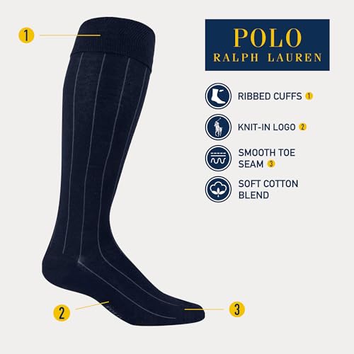Polo Ralph Lauren Men's Pattern Dress OTC Socks-3 Pair Pack-Soft Lightweight Cotton, Navy Assorted, 6-12.54