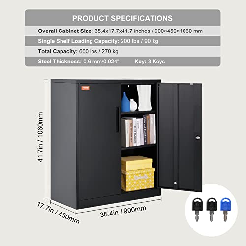 Vevor Metal Storage Cabinet With 2 Magnetic Doors And 2 Adjustable Shelves, 200 Lbs Capacity Per Shelf, Locking Steel Storage Cabinet, 42'' Metal Cabinet With 3 Keys, For Office, Garage, Home, Black #TOP2