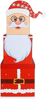 LOKIPA Christmas Stacking Gift Boxes with Lids, Xmas Santa Stackable Nesting Decorations Box Wrapping Party Decoration