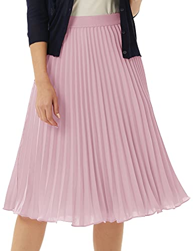 GRACE KARIN Women's Elastic Waist Flared Pleated Chiffon Swing Skirt Dark Rose Pink S