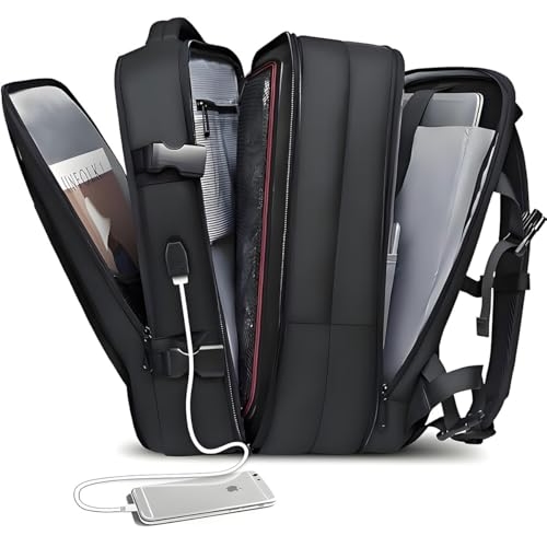 Romantic Crown Mochila de Viagem Expansivel Masculina Feminina, Mochila Para Notebook Executiva Impermeável Reforçada Cabo USB, Trabalho, Escola, Viagens (Preto)