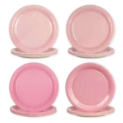 EVYIENEN 48 Pcs Pink Paper Plates,7 Inch Light Pink Party Supplies Disposable Paper Dessert Plates for Baby Shower Wedding, Birthday