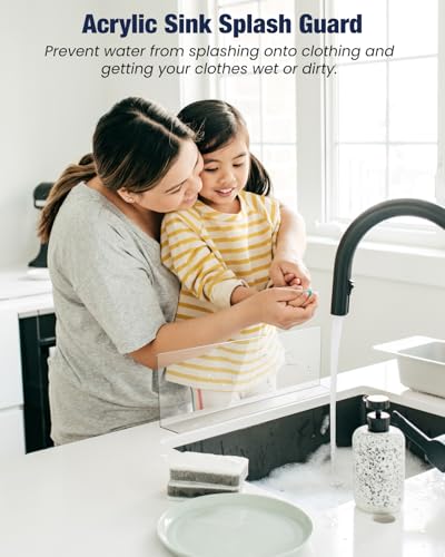 Image of Acrylic Sink Splash Guard, High Transparent Solid Splash Guard for Kitchen Island and Bathroom: 15.75 inchL x 1.6 inchW x 5.1 inchH