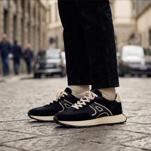 Image of Inklenzo Men's Black Casual Sneakers | Lace-Up Lightweight Walking Shoes | Comfortable Cushioned Sole | Everyday Fashion Shoes | Anti-Slip Durable Sneakers for Men