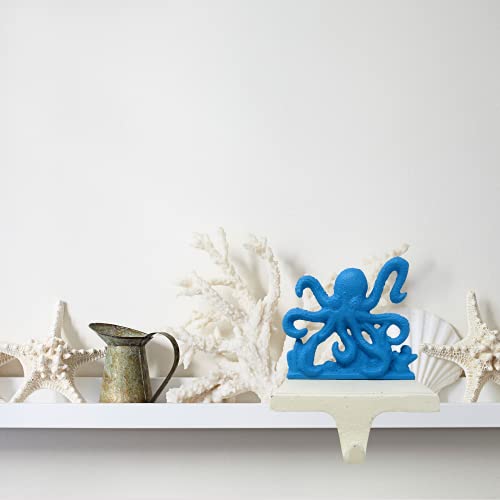 Needzo Blue Iron Octopus Christmas Stocking Holder For Mantel, Beach Themed Xmas By The Sea, Nautical Ocean Holiday Decoration, 6.5 Inches #TOP6