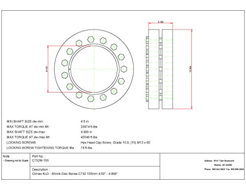Climax Metals C732M-155 Shrink Disc, Heavy Duty, Steel with Zinc Plated Outer Rings, 155 mm Diameter Bore, 6.1