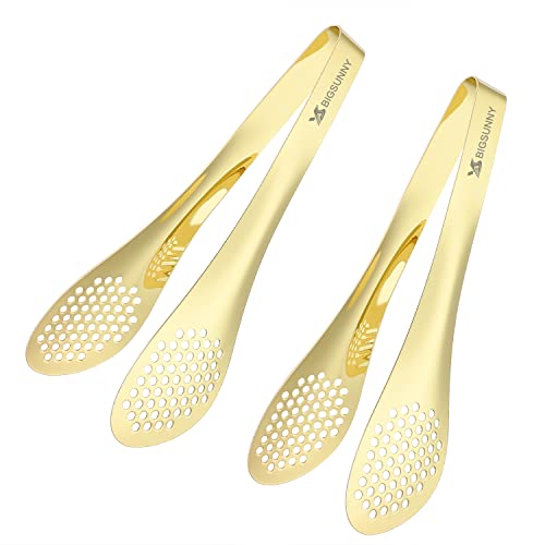 MSY BIGSUNNY 2 Pack Buffet Tongs, Gold-Plated Stainless Steel Food Tongs Serving Tong