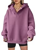 ANRABESS Womens Oversized Hoodies V Neck Sweatshirts Fleece Long Sleeve Pullover Y2K Clothes 2025 Fall Trendy Outfits Dark Pink XL