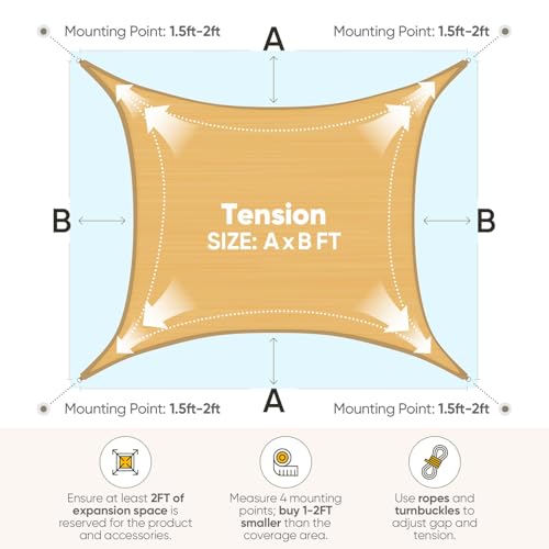 Quictent Waterproof Sun Shade Sail for Patios 185G Polyester Fabric Cloth, 98% UV Block Outdoor Awning Shelter for Commercial, Backyard, Garden, Deck, Hardware Kit Included, Sand 20x16 ft by Quictent - Image 5