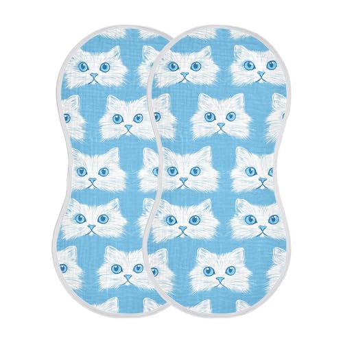Cats Face Baby Blue Cotton Large Burp Cloths for Baby Soft Touch Baby Rags for Unisex Babies Set of 2, 22x11in