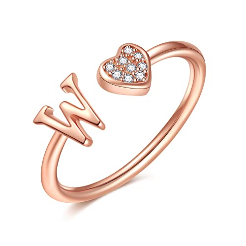 Image of Initial Rings for Teen Girls - S925 Heart Sterling Silver Rings for Teen Girls | 14K Gold /Rose Gold /Sterling Silver Plated Ring for Girls Kids Women Ring for Teenager Girls Gifts Adjustable, No Tarnish, Hypoallergenic