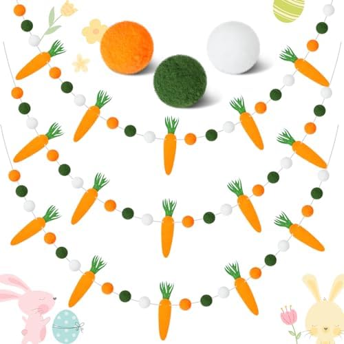Peryiter 3 Pcs Easter Felt Garland Carrot Felt Ball Garland Decor...