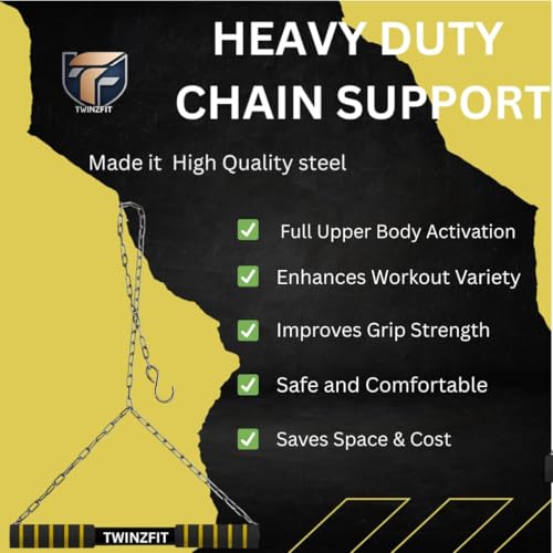 Image of Heavy-Duty Chinup Up Bar with Adjustable Hanging Chain Capacity - Upper Body Strength Trainer for Home Gym - Doorway Fitness Bar for Chin-Ups, Muscle Training, Height Growth and Back Exercises Kids & Adults 1 Year Warranty