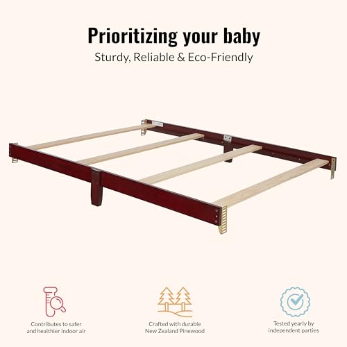 Image of Dream On Me Universal Crib to Full Size Bed Conversion Kit, Solid Wood Bed Rails for Select Convertible Cribs, Strong & Stable Support, Cherry