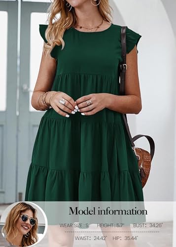 Image of KIRUNDO Summer Dresses for Women Sundress Sleeveless Ruffle Sleeve Round Neck Loose Short Flowy Pleated Mini Babydoll Dress