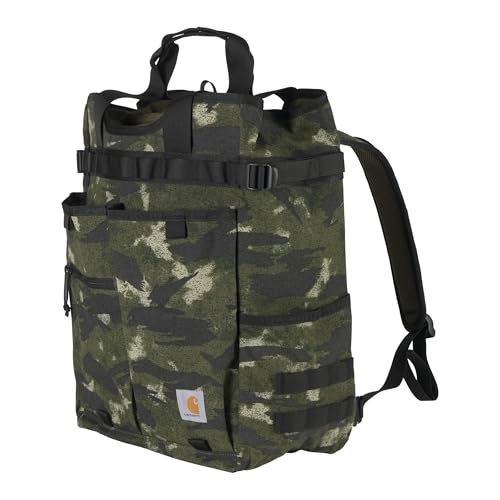 Image of Carhartt 28L Nylon Cinch-Top Convertible Tote Backpack, Durable Pack with Laptop Sleeve, Blind Fatigue Camo