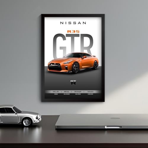Image of Nissan GTR Poster | Framed A4 Sized (31 x 23 cm) | Car Posters for Wall, Gift for Boys | Nissan GTR Supercar Frames | Poster Sportscar Frame | Car Posters for Wall, Bedroom, Hostel, Study Room, Desk (F 018)