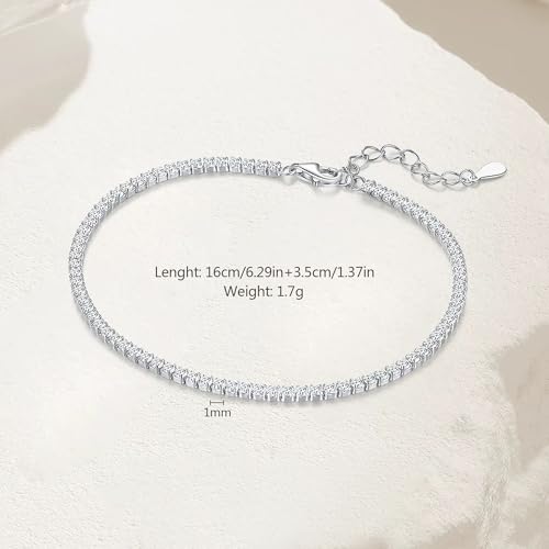 925 Sterling Silver Cubic Zirconia Tennis Bracelet for Women Sparkling Classic 1mm Simulated Diamond Charm Chain Bracelets Bridal Wedding Birthday Jewelry Gifts for Wife Mom4
