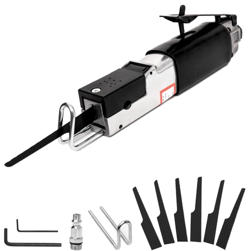 Air Reciprocating Saw with 6pcs 18T/24T/32T Blades 1/4 NPT Lightweight Pneumatic Body Saw for Metal Sheet Cutting & Auto Body Work Safety Lock Out Lever